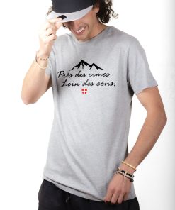 PROMO T-SHIRT HOMME : PRES DES CIMES LOIN DES CONS-GRIS-XL