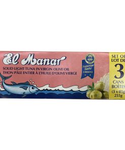 Thon pâle entier à l’huile d’olive vierge, El Manar, 3 x paquet de 85 g