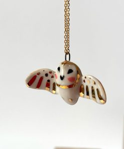 Barn Owl pendant – Ceramics + Gold – Wings