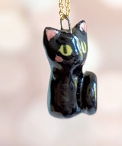 Porcelain Black Cat Pendant