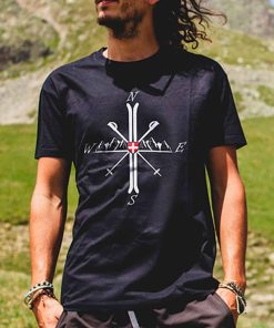 PROMO T-SHIRT HOMME : MONTAGNE SKI BOUSSOLE-NOIR-M